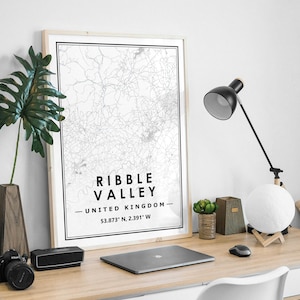 RIBBLE VALLEY UK carte minimaliste scandinave décoration de la maison nordique, salon, chambre à coucher, impression d’œuvres d’art de cuisine