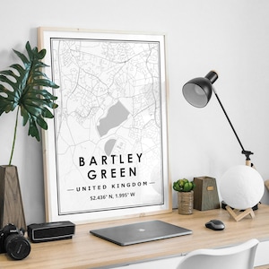 El mapa BARTLEY GREEN UK imprime una decoración minimalista del hogar nórdico escandinavo, sala de estar, dormitorio, impresión de obras de arte de cocina