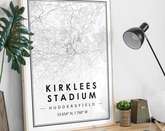 KIRKLEES HUDDERSFIELD Portrait map minimal Football club home decoration, Soccer Living room, bedroom,  artwork print Map Prints