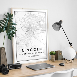 LINCOLN Royaume-Uni, carte minimaliste scandinave, décoration d'intérieur nordique, impression d'oeuvres d'art pour le salon, la chambre et la cuisine