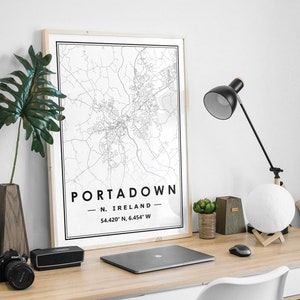 PORTADOWN IRLANDA DEL NORTE mapa minimalista decoración nórdica escandinava del hogar, sala de estar, dormitorio, impresión de obras de arte de cocina Impresiones de mapas