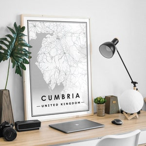 CUMBRIA UK carte minimaliste scandinave décoration de la maison nordique, salon, chambre à coucher, impression d’œuvres d’art de cuisine