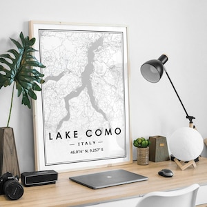 LAC DE Côme ITALIE carte minimaliste scandinave nordique décoration de la maison, salon, chambre à coucher, impression d'oeuvres d'art de cuisine