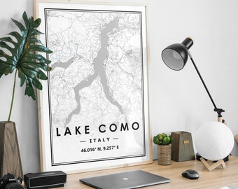 LAKE COMO ITALY  map minimal Scandinavian Nordic home decoration, Living room, bedroom, kitchen artwork print