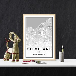 CLEVELAND USA Karte Druck minimalistische skandinavische Dekoration für Wohnzimmer, Schlafzimmer, Küche