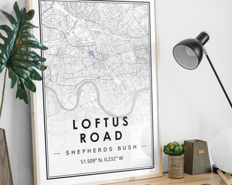 LOFTUS ROAD QUEENS park rangers Portrait map minimal Football club home decoration, Soccer Living room, bedroom,  artwork print Map Prints