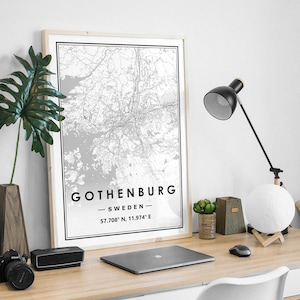GOTHENBERG SUÈDE carte minimale décoration de la maison nordique scandinave, salon, chambre à coucher, impression d’œuvres d’art de cuisine Impressions de cartes