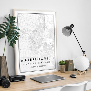 WATERLOOVILLE UK Karte minimalistische skandinavische Wohndekoration fürs Wohnzimmer, Schlafzimmer, Küche