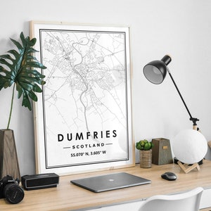 DUMFRIES SCOTLAND carte minimaliste scandinave décoration de la maison nordique, salon, chambre à coucher, impression d’œuvres d’art de cuisine