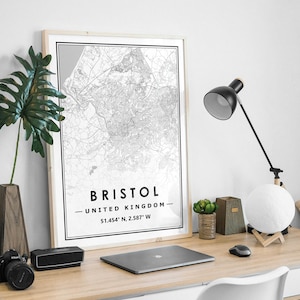 Carte de Bristol UK imprimée décoration minimaliste scandinave nordique pour la maison, salon, chambre à coucher, impression d'œuvres d'art de cuisine
