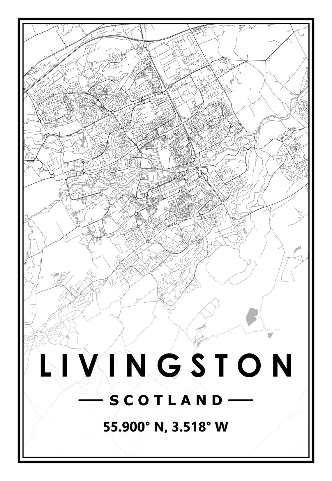 LIVINGSTON SCOTLAND Portrait Map Minimal Scandinavian Nordic Etsy
