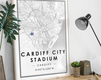 CARDIFF CITY STADIUM cardiff city Portrait map minimal Football club home decoration, Soccer Living room, bedroom,  artwork print Map Prints