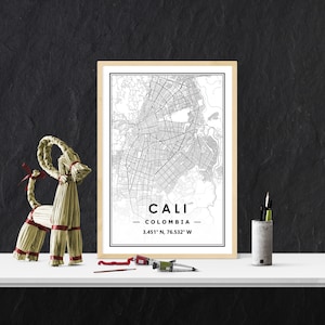 CALI COLOMBIA Karte minimale skandinavische nordische Dekoration, Wohnzimmer, Schlafzimmer, Küche Kunstwerk Karte Drucke