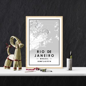 RIO DE JANEIRO Brasilien Karte minimale skandinavische nordische Dekoration, Wohnzimmer, Schlafzimmer, Küche Kunstwerk Karte Drucke