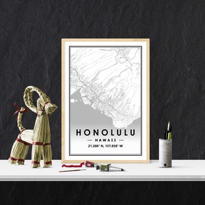 HONOLULU USA Karte Drucken minimale skandinavische nordische Dekoration, Wohnzimmer, Schlafzimmer, Küche Kunstwerk Karte Drucke