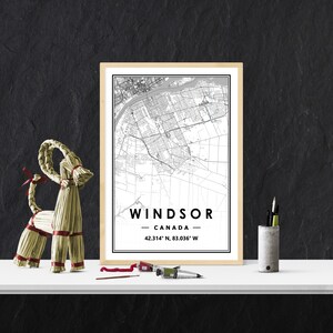 Impression de carte de WINDSOR CANADA minimaliste, décoration de maison scandinave nordique minimaliste, impression d'oeuvres d'art pour le salon, la chambre et la cuisine