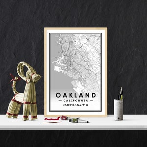 OAKLAND USA mapa Imprimir decoración minimalista del hogar nórdico escandinavo, Sala de estar, dormitorio, impresión de obras de arte de cocina