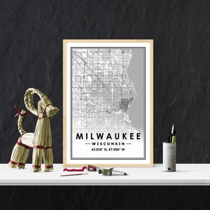 MILWAUKEE USA mapa Imprimir decoración minimalista del hogar nórdico escandinavo, Sala de estar, dormitorio, impresión de obras de arte de cocina
