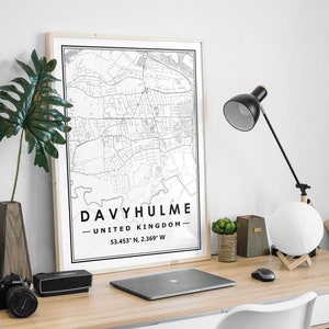 DAVYHULME UK Karte minimale skandinavische nordische Dekoration, Wohnzimmer, Schlafzimmer, Küche Kunstwerk Druck Karte Drucke