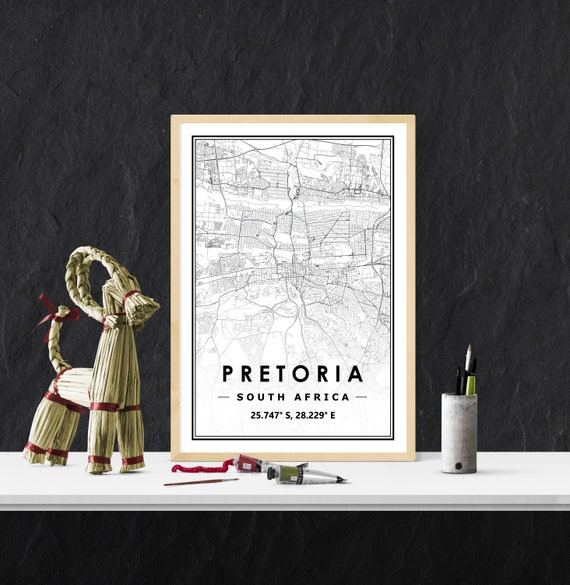 PRETORIA SOUTH AFRICA  map prints minimal Scandinavian Nordic home decoration, Living room, bedroom, kitchen artwork print