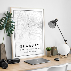 NEWBURY UK Landkarte minimalistische skandinavische Wohndekoration, Wohnzimmer, Schlafzimmer, Küche Kunstdruck