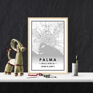 Palma Mallorca Karte minimalistische skandinavische Wohndekoration fürs Wohnzimmer, Schlafzimmer, Küche oder Wanddeko