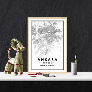 ANKARA TÜRKEI Karte minimale skandinavische nordische Hauptdekoration, Wohnzimmer, Schlafzimmer, Küche Kunstwerk Druck Karte Drucke