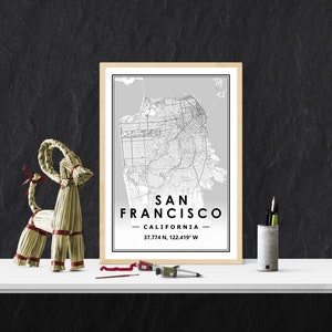 SAN FRANCISCO USA Karte Druck minimale skandinavische nordische Dekoration, Wohnzimmer, Schlafzimmer, Küche Kunstwerk Druck
