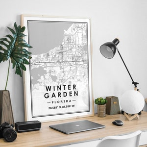 Winter Garden FLORIDA USA Karte Druck minimale skandinavische nordische Dekoration, Wohnzimmer, Schlafzimmer, Küche Kunstwerk Druck