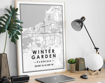 Winter Garden FLORIDA USA  map Print minimal Scandinavian Nordic home decoration, Living room, bedroom, kitchen artwork print