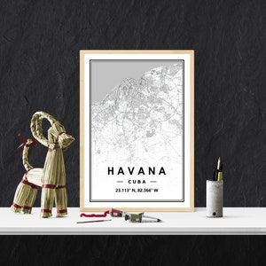 HAVANA CUBA carte minimaliste scandinave décoration de la maison nordique, salon, chambre à coucher, impression d’œuvres d’art de cuisine