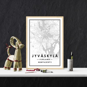 Jyväskylä FINLAND Landkarte minimalistische skandinavische Dekoration für Wohnzimmer, Schlafzimmer, Küche
