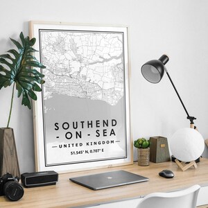 Southend-on-Sea UK Karte minimale skandinavische nordische Dekoration, Wohnzimmer, Schlafzimmer, Küche Kunstwerk Druck