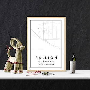 RALSTON ALBERTA CANADA Karte Druck minimalistische skandinavische Dekoration für Wohnzimmer, Schlafzimmer, Küche