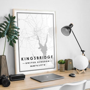 KINGSBRIDGE UK Kartendruck minimale skandinavische nordische Heimdekoration, Wohnzimmer, Schlafzimmer, Küche Kunstwerk Druck