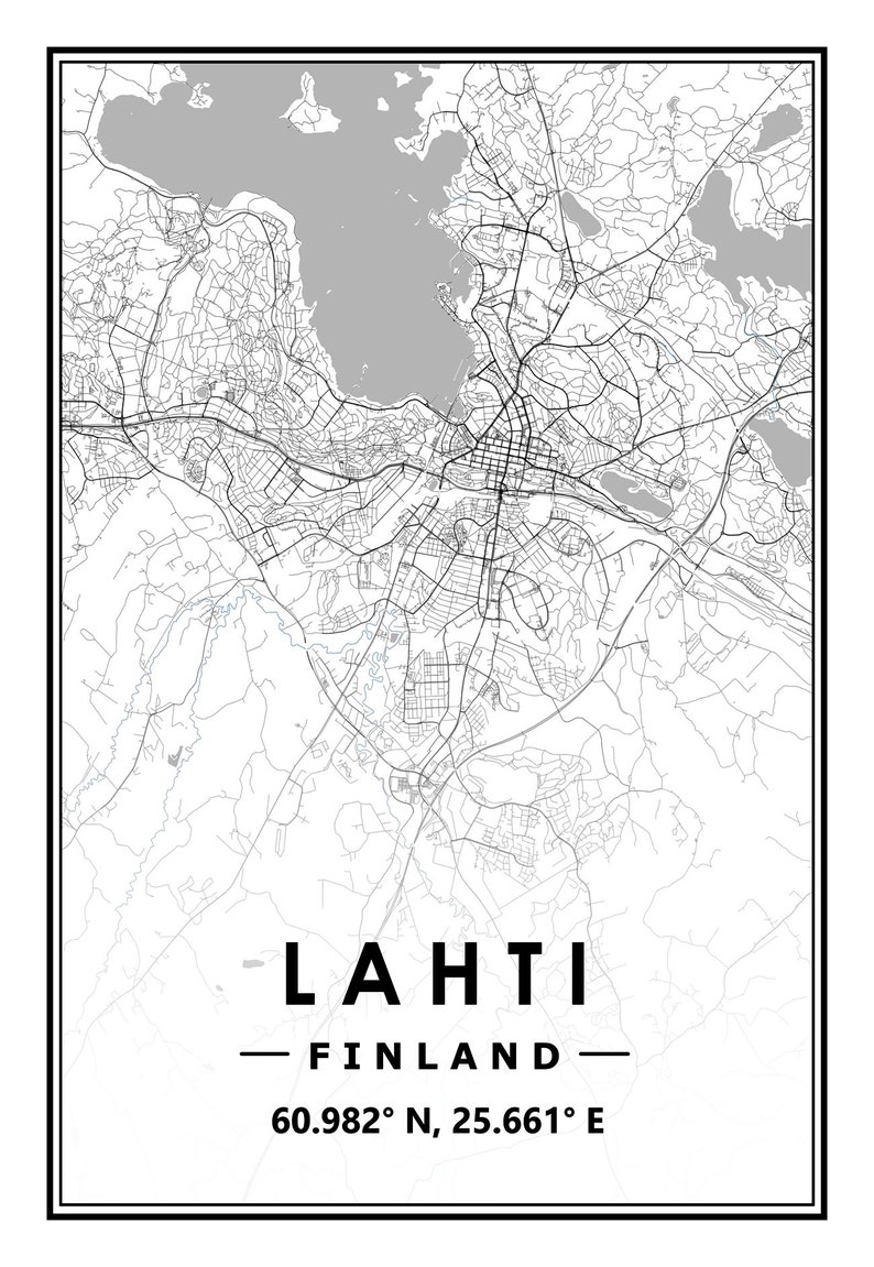 LAHTI FINLAND map minimal Scandinavian Nordic home decoration, Living room, bedroom, kitchen artwork print Map Prints image 2