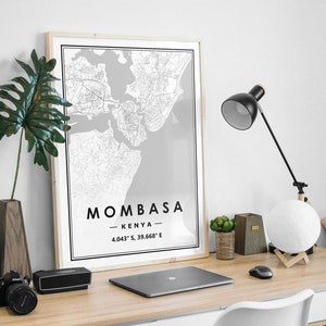 MOMBASA KENYA Karte für Wohnzimmer, Schlafzimmer, Küche als Wandbild im skandinavischen Stil