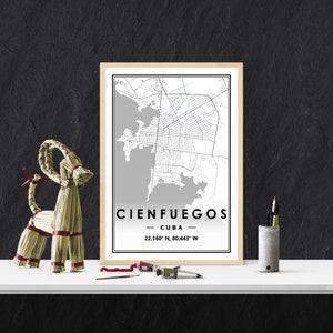 CIENFUEGOS CUBA Karte druckt minimale skandinavische nordische Heimdekoration, Wohnzimmer, Schlafzimmer, Küchenkunstdruck
