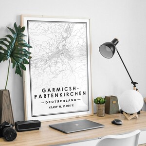 GARMISCH-PARTENKIRCHEN GERMANY Karte minimale skandinavische nordische Dekoration, Wohnzimmer, Schlafzimmer, Küche Kunstdruck