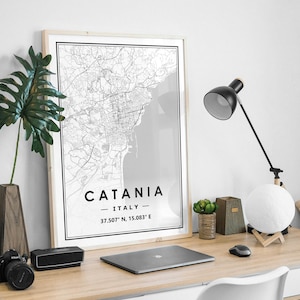 El mapa de CATANIA ITALIA imprime una decoración minimalista del hogar nórdico escandinavo, sala de estar, dormitorio, impresión de obras de arte de cocina