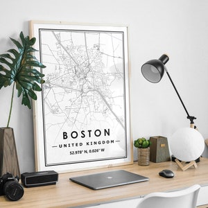 BOSTON UK Karte minimale skandinavische nordische Dekoration, Wohnzimmer, Schlafzimmer, Küche Kunstwerk Druck
