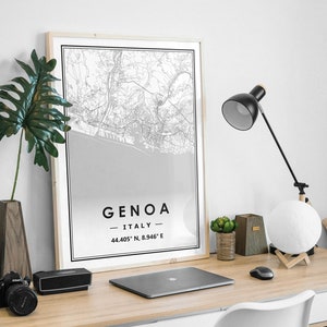 GENUA ITALY Karte minimale skandinavische nordische Heimdekoration, Wohnzimmer, Schlafzimmer, Küche Kunstwerk Druck