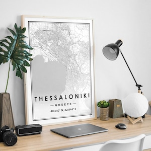 THESSALONIKI GRIECHENLAND Karte druckt minimale skandinavische nordische Hauptdekoration, Wohnzimmer, Schlafzimmer, Küchenkunstdruck