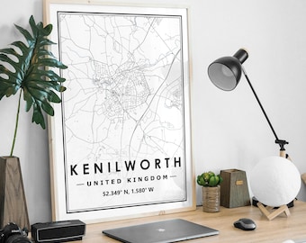 KENILWORTH UK  map prints minimal Scandinavian Nordic home decoration, Living room, bedroom, kitchen artwork print