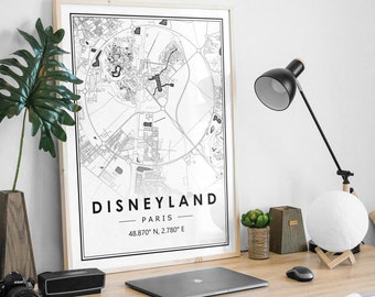 DISNEYLAND PARIS  map minimal Scandinavian Nordic home decoration, Living room, bedroom, kitchen artwork print