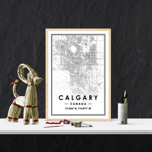 Impression de carte CALGARY CANADA minimalisme scandinave, décoration de maison nordique, impression d'oeuvres d'art pour le salon, la chambre et la cuisine Impressions de cartes