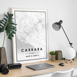 CARRARA ITALY Landkarte minimalistische skandinavische Dekoration für Wohnzimmer, Schlafzimmer, Küche