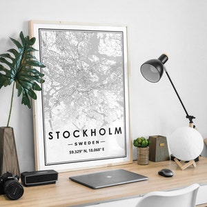 STOCKHOLM SUÈDE carte minimaliste scandinave décoration de la maison nordique, salon, chambre à coucher, impression d’œuvres d’art de cuisine