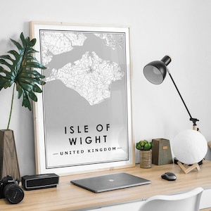Carte de l’ÎLE DE WIGHT UK décoration minimaliste scandinave nordique de la maison, salon, chambre à coucher, impression d’œuvres d’art de cuisine Impressions de cartes