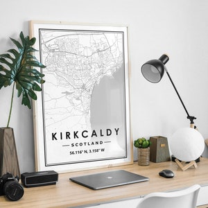 La carte de KIRKCALDY ECOSSE imprime une décoration minimaliste scandinave nordique pour la maison, salon, chambre à coucher, impression d'œuvres d'art de cuisine